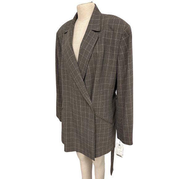 Anne Klein II Womens Brown Plaid Wool Blazer 24W Double-Breasted Tall Plus - Picture 4 of 16